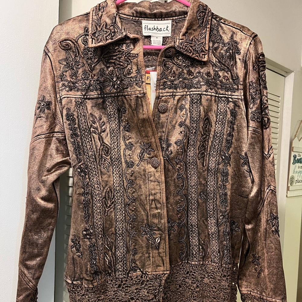 Flashback Embroidered Jacket, Size Medium, Color Brown
